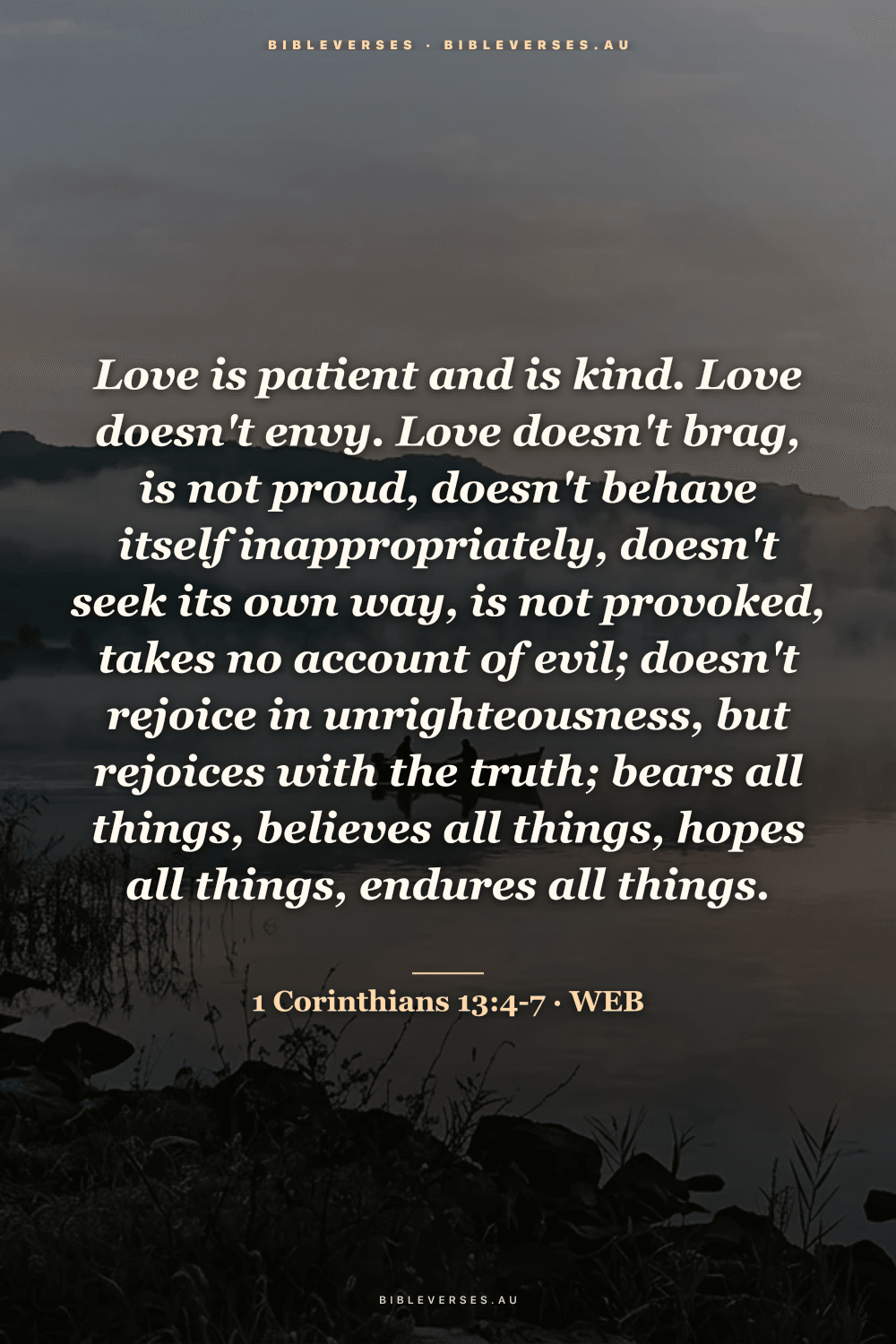 1 Corinthians 13:4-7 Bible verse phone wallpaper on a Galilean Mist background — free HD download from bibleverses.au