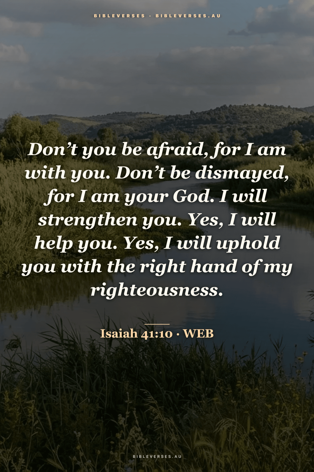 Isaiah 41:10 Bible verse phone wallpaper on a River Jordan background — free HD download from bibleverses.au
