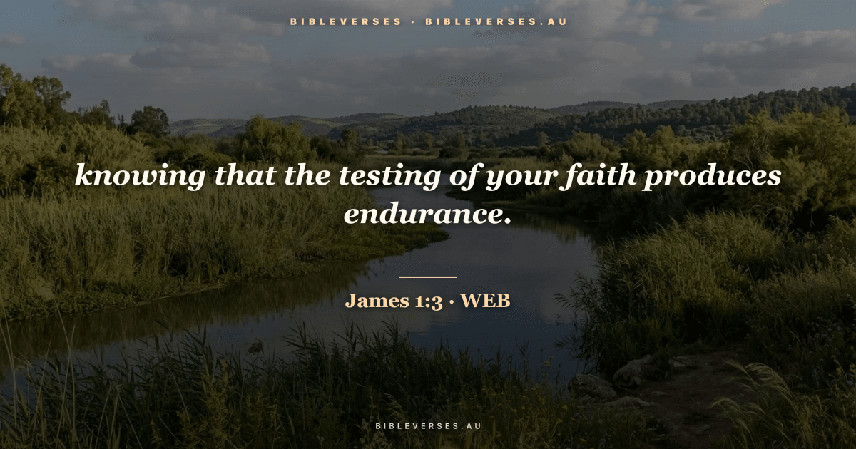 James 1:3 Bible verse image — "knowing that the testing of your faith produces endurance." (World English Bible). Free download from bibleverses.au.