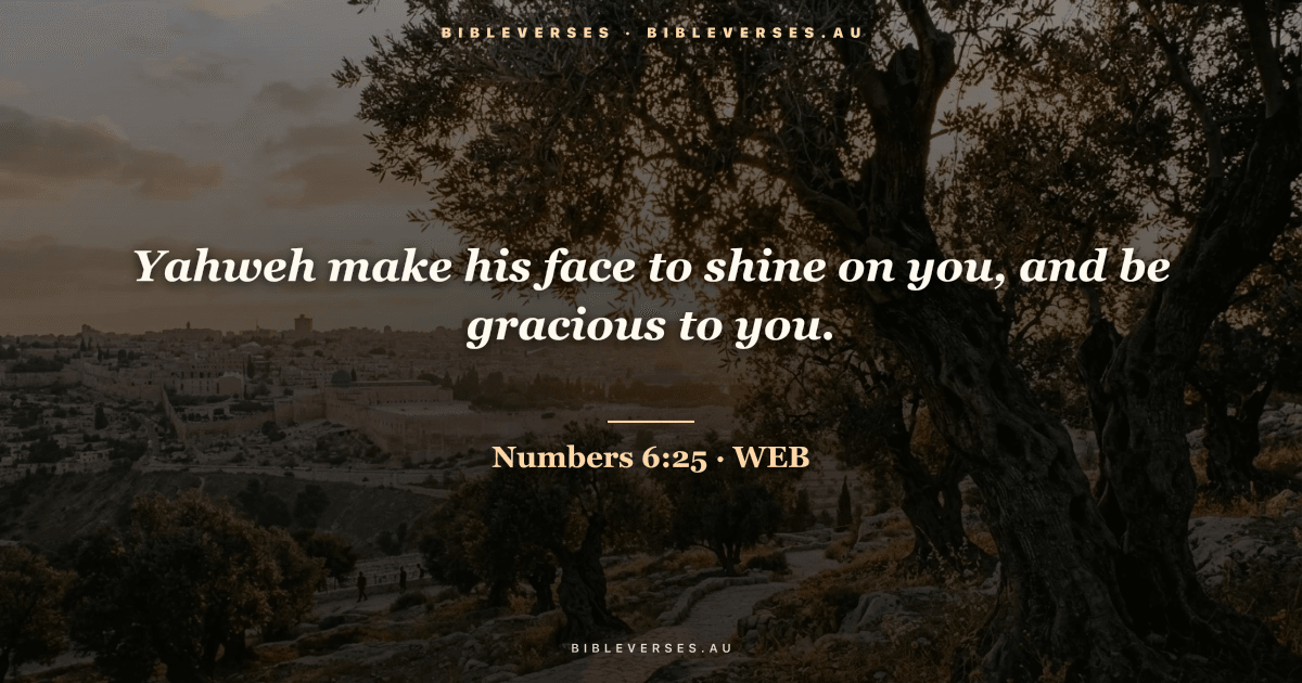 Numbers 6:25 Bible verse image — "Yahweh make his face to shine on you, and be gracious to you." (World English Bible). Free download from bibleverses.au.